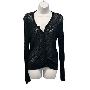 Vintage Hollister Women Y2K Lace Cardigan Size Large Navy Blue Y2K Preppy Cotton